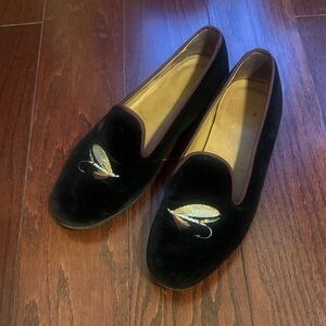 Stubbs & Wootton Elegant Black Velvet Loafers with Tackle Detail